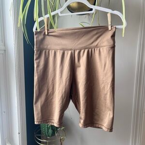 High-Waisted Nude Brown Biker Shorts – Soft & Stretchy